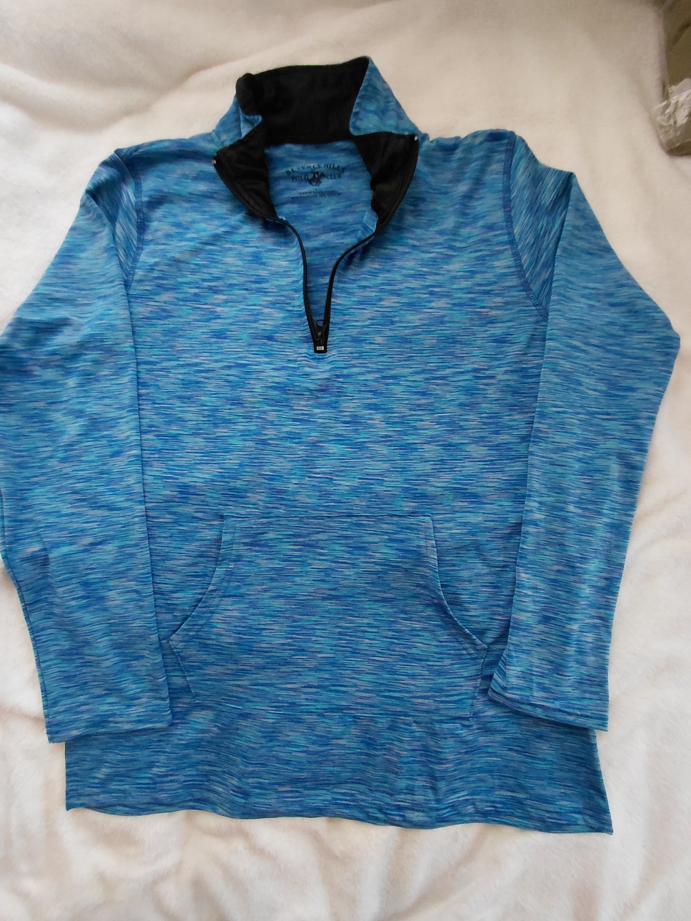 Beverly Hills Polo Club Men's Blue and Teal Space-Dye Quarter-Zip Pullover Shirt